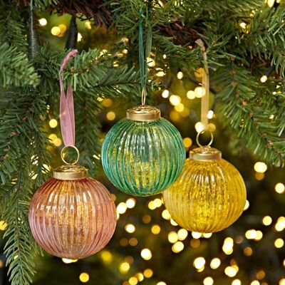 Ira Coloured Recycled Glass Ribbed Baubles