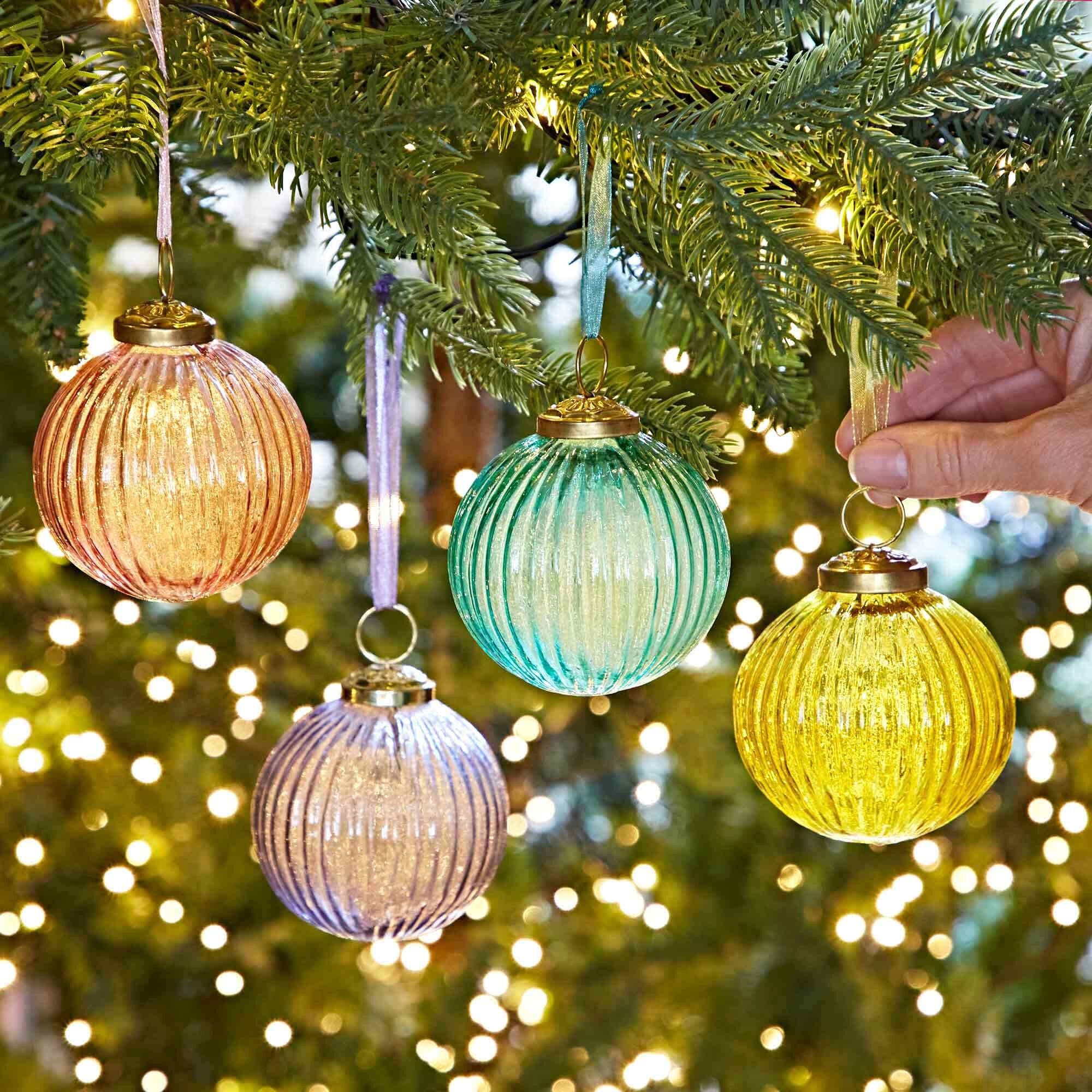 Ira Coloured Recycled Glass Ribbed Baubles
