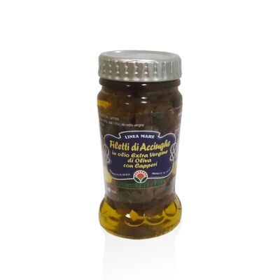 Filetes de anchoa en aceite de oliva virgen extra con alcaparras ecológicas