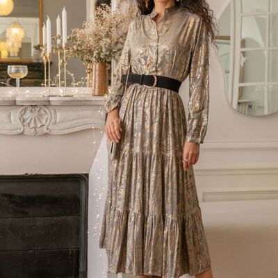 Loose washed printed dress with gold effect
