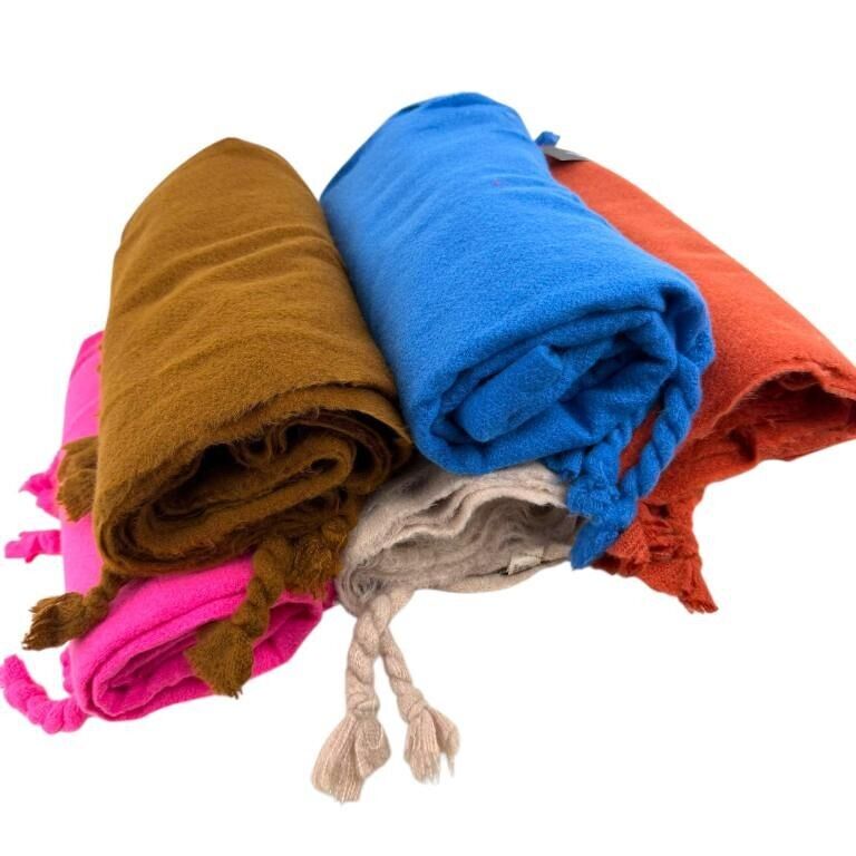 Wool Scarf with Decorative Fringes and Plain Colors for Women