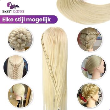 Tête de coiffure Blonde Practice Head avec trépied et accessoires - Convient pour le coiffage, la coupe et le tressage 2