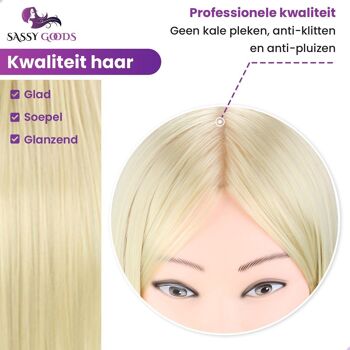 Tête de coiffure Blonde Practice Head avec trépied et accessoires - Convient pour le coiffage, la coupe et le tressage 4