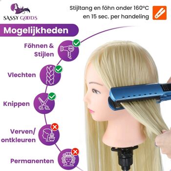 Tête de coiffure Blonde Practice Head avec trépied et accessoires - Convient pour le coiffage, la coupe et le tressage 6