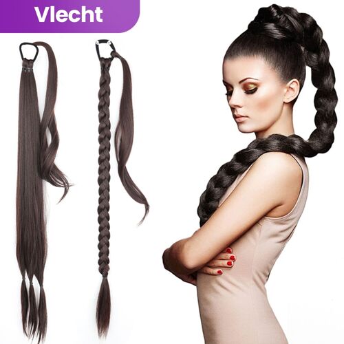 Ponytail Hair Extensions - Braided Ponytail Synthetic - Long Natural looking Braid - Natural Dark Brown - 80 cm