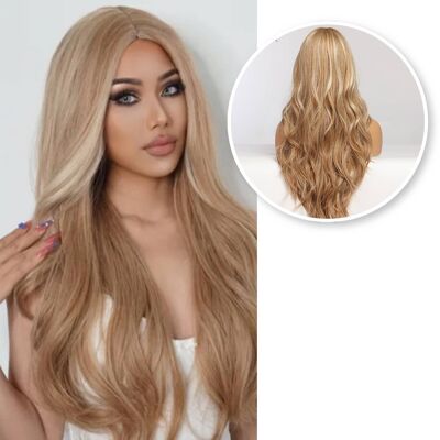 Blonde Pruik met Highlights - 70 cm