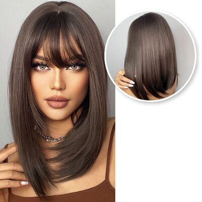 Chocolate Brown Wig - Wigs Women - with Layers - 50 cm