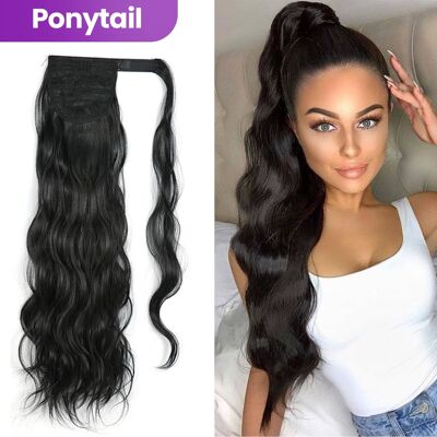 Wrap Around Ponytail Hair Extensions Ponytail Extension - Black Wavy - 70 cm
