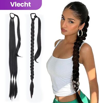 Ponytail Hair Extensions - Braided Ponytail Synthetic - Long Natural looking Braid - Black Hair Braid - Black - 80 cm