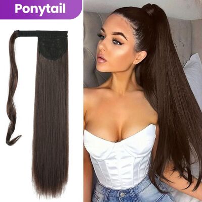 Ponytail Extensions Brown Straight - Ponytail 70 cm