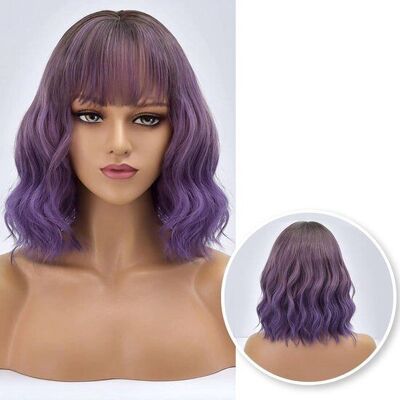 Wig Purple - Bob - Wavy hair - Adjustable - Wigs Women - 35 cm