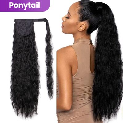 Ponytail Extensions - Ponytail - Black Curly Hair - 65 cm