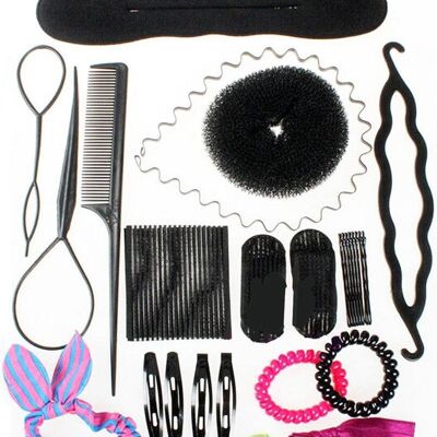 Accesorios para el cabello Mujer - Peine - Lazos para el cabello - Juego de accesorios para peinar el cabello - 25 piezas