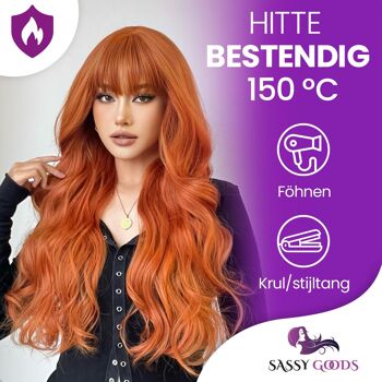 Perruque Rouge Cuivré avec Frange - Perruques Femme Cheveux Longs - Gingembre - 70 cm 5