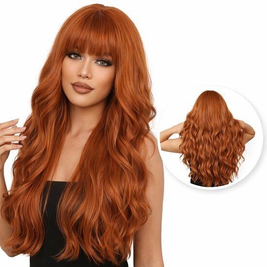 Kupferrote Perücke mit Pony – Damenperücke für langes Haar – Rot – 70 cm