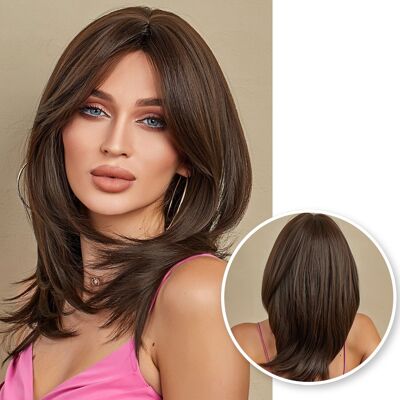 Chestnut Brown Wig with Layers - Women's Medium Long Hair Wigs - 50 cm