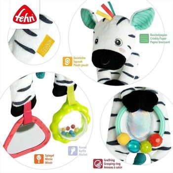 Bean Bag Zebra – jouet de motricité avec anneau en perles pour poussettes, lits bébé et sièges bébé – remplissage en granulés pour la sensation et la préhension 3