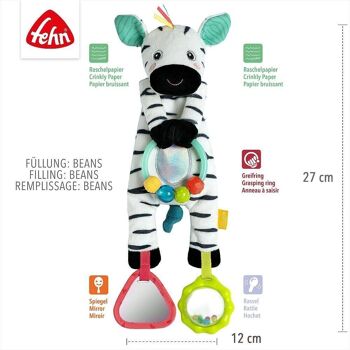 Bean Bag Zebra – jouet de motricité avec anneau en perles pour poussettes, lits bébé et sièges bébé – remplissage en granulés pour la sensation et la préhension 5