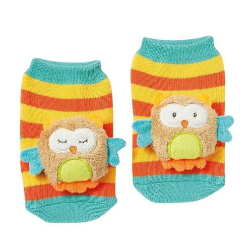 Rasselsocken Eule – Activity-Babysöckchen mit Tier-Köpfchen zum Greifen, Rasseln, Strampeln & Geräusche erzeugen  - Lernspielzeug für Babys von 0-12 Monaten