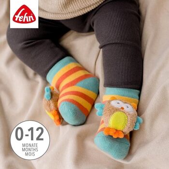 Chaussettes hochet hibou - chaussettes d'activité pour bébé avec têtes d'animaux pour saisir, cliqueter, donner des coups de pied et faire des bruits - jouets éducatifs pour bébés âgés de 0 à 12 mois 3