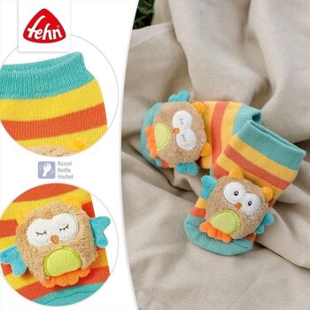 Chaussettes hochet hibou - chaussettes d'activité pour bébé avec têtes d'animaux pour saisir, cliqueter, donner des coups de pied et faire des bruits - jouets éducatifs pour bébés âgés de 0 à 12 mois 4