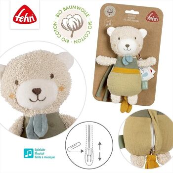 Mini boîte à musique ours fehnNATUR – avec coton issu de l'agriculture biologique certifiée (kbA) – mélodie « La berceuse de Schubert » 4