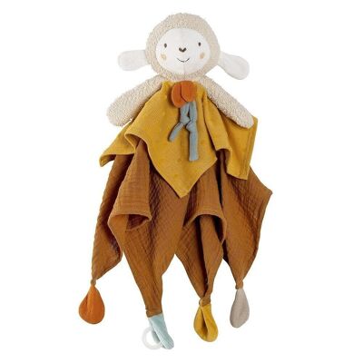 Cuddly blanket sheep fehnNATUR – with cotton from controlled organic cultivation (kbA) & pacifier attachment