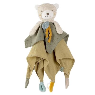 Cuddly toy bear fehnNATUR – with cotton from controlled organic cultivation (kbA) & pacifier attachment