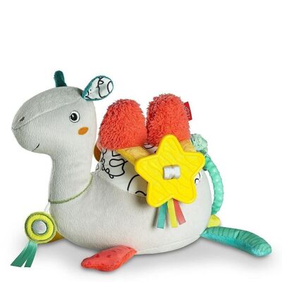 Activity music box camel – with squeaker, rattle, rustling paper, teether, mirror & music box – melody “Brahms Lullaby”