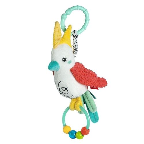 Zwitscher-Vogel – Baby Motorikspielzeug mit Perlenring für Kinderwagen, Kinderbett und Babyschale 