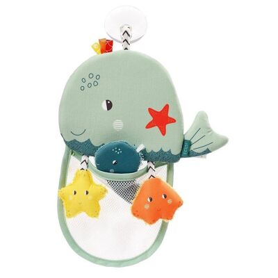 Bath utensil whale – organizer for bath toys in the bathtub – with rustling paper, rattle & suction cup