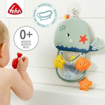 Ustensile de bain baleine - organisateur pour jouets de bain dans la baignoire - avec papier bruissant, hochet et ventouse 3
