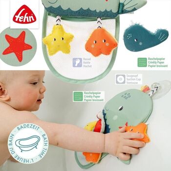Ustensile de bain baleine - organisateur pour jouets de bain dans la baignoire - avec papier bruissant, hochet et ventouse 4