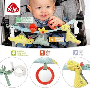 Chaîne de poussette Happy Dino - chaîne mobile avec figurines suspendues pour une suspension flexible sur les poussettes, sièges bébé, lits, berceaux, arche de jeu 3