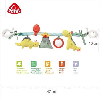 Chaîne de poussette Happy Dino - chaîne mobile avec figurines suspendues pour une suspension flexible sur les poussettes, sièges bébé, lits, berceaux, arche de jeu 5