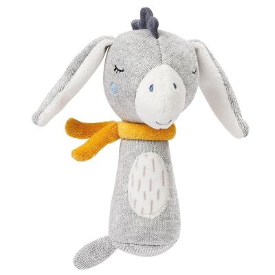 Sonajero de palo burro fehnNATUR – juguete de motricidad con sonajero – algodón orgánico (kbA)