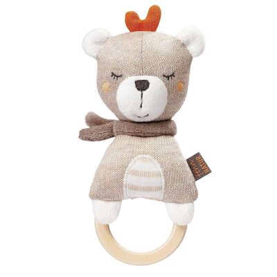 Wooden grasping toy Teddy fehnNATUR – grasping toy with wooden ring, rattle & organic cotton