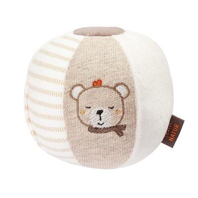 Fabric ball donkey & teddy NATUR – with material mix & rattle for throwing, grasping, rolling