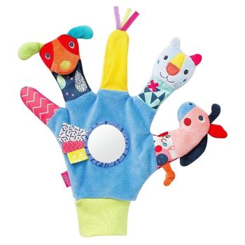 Gant de jeu COLOR Friends – gant de marionnette à doigt avec hochet, couinement et miroir 1
