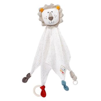 Doudou lion fehnNATUR – en coton biologique issu de l'agriculture biologique avec anneau en bois et attache-tétine 1