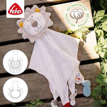 Doudou lion fehnNATUR – en coton biologique issu de l'agriculture biologique avec anneau en bois et attache-tétine 3