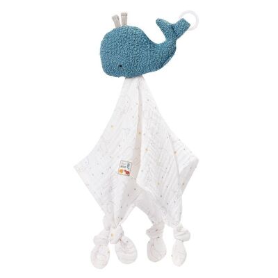 Cuddly blanket whale fehnNATUR – with organic cotton from controlled organic cultivation & pacifier attachment