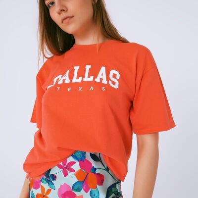 T-shirt avec texte Dallas Texas en orange