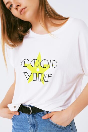 Encolure bateau Coupe décontractée T-shirt fluo logo good vibe 4