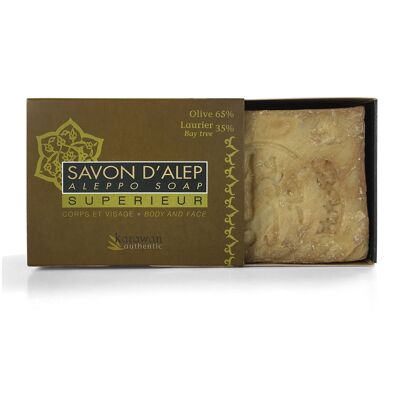 SAVON D'ALEP SUPERIEUR - HUILE D'OLIVE ET DE LAURIER 35% - EN BOÎTE - 200G - VENDU PAR 6