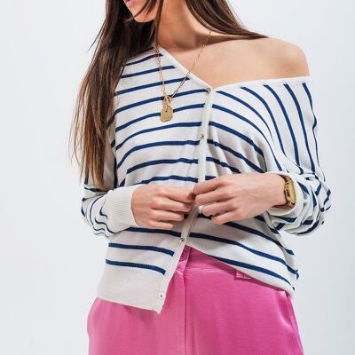 Button down cream cardigan top in stripe