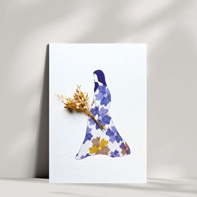 Dried flower card for various occasions (motif: flower woman)