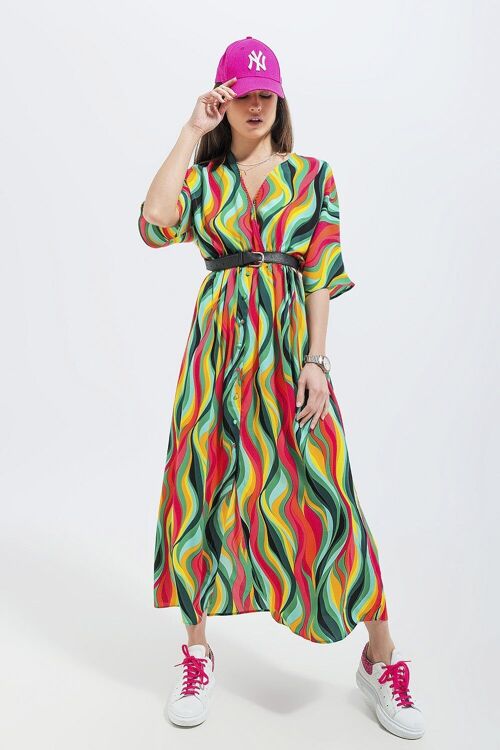 Shirt dress in green abstract swirl print