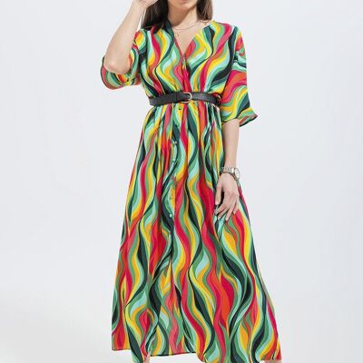 Shirt dress in green abstract swirl print