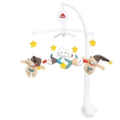 Music Mobile Bruno – Wind-up mobile with music box melody “Do you know how many little stars are there?” and figures – With bed attachment